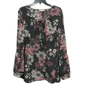 Style & Co. Woman Plus Size 3X Blouse Top Pink Grey Dark Floral Office Work